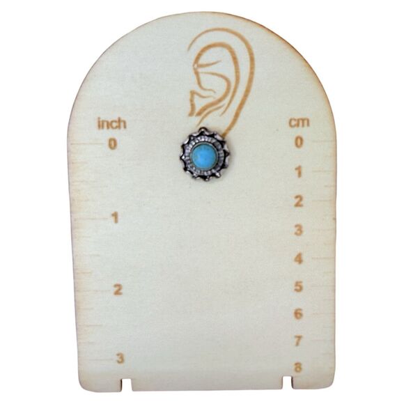 Silver Tone Faux Turquoise Stud Earrings Button Native Style Southwestern - Picture 8 of 8